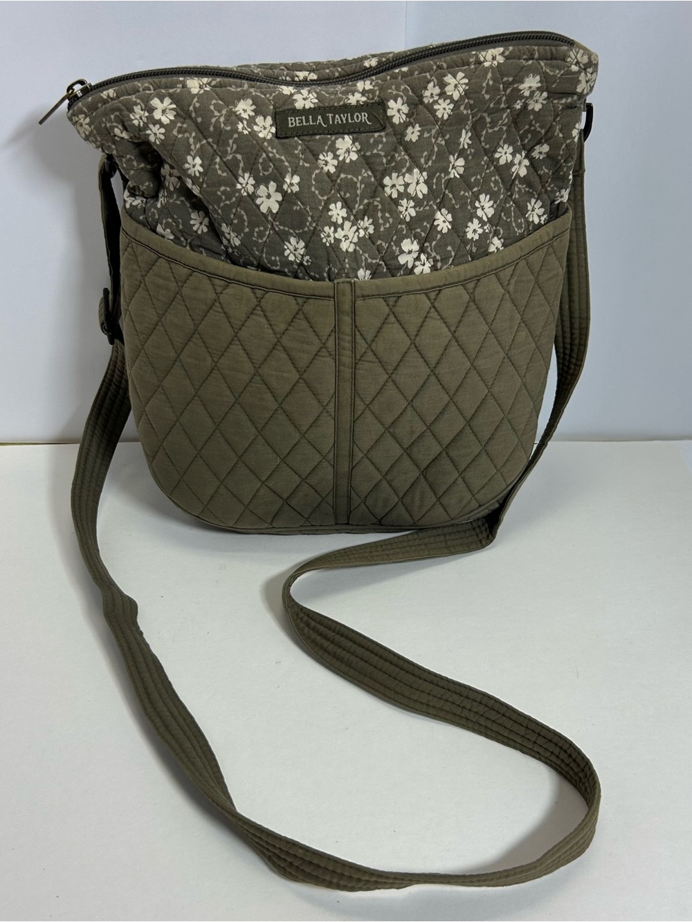 Bella Taylor Olive Green Quilted Crossbody Bag Floral
